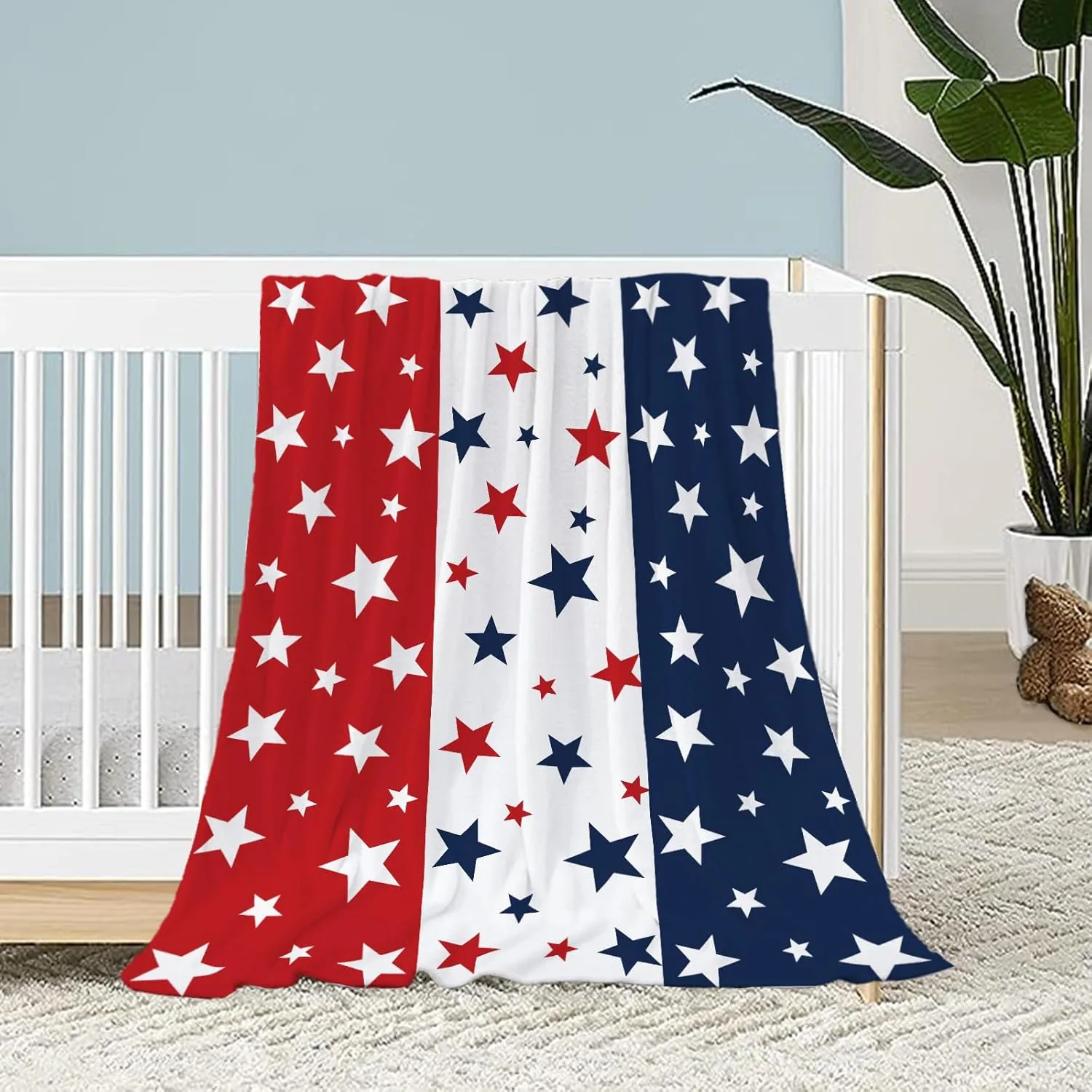 Neatee Living Patriotic Throw Blanket Baby Small 4th of July Memorial Day Fourth of July American Freedom Blanket for Swaddle Toddler Pet Veteran Day Red White Blue Stars Fleece Blanket 30x40