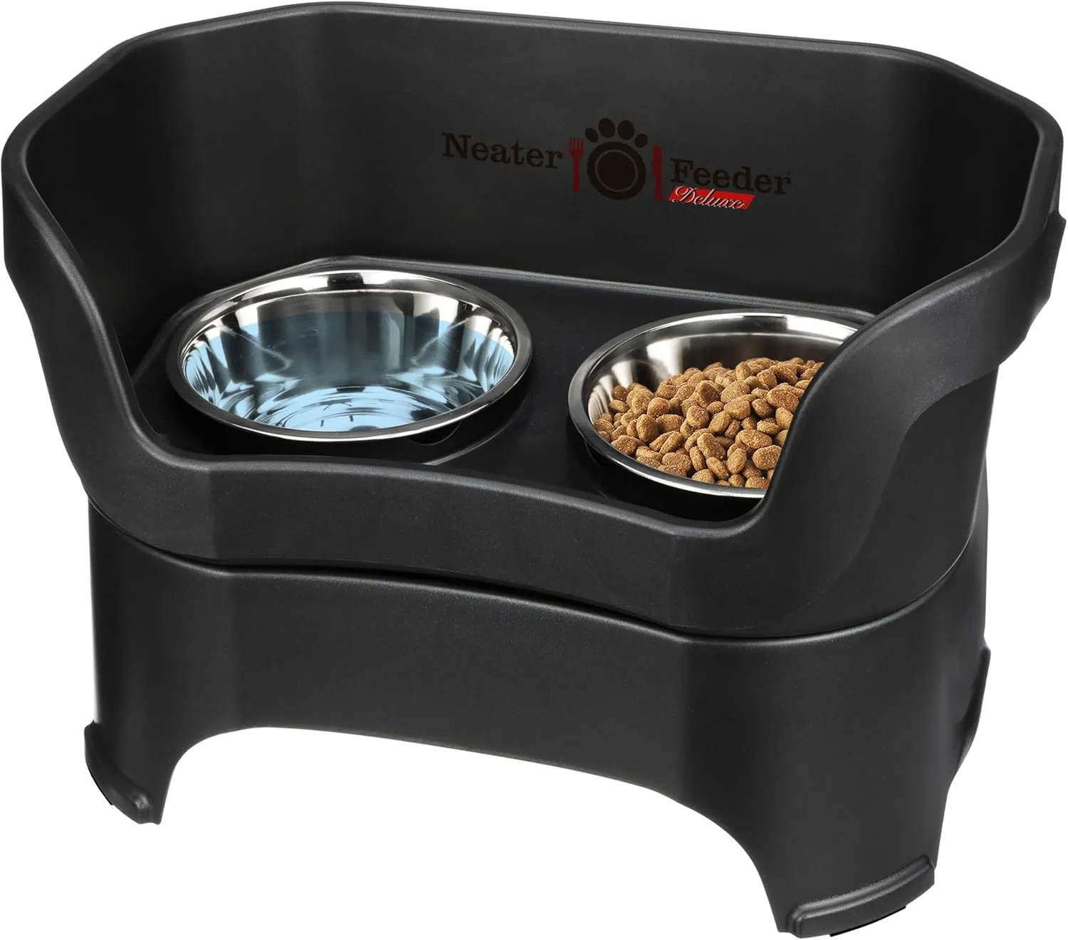 Neater Feeder Deluxe Mess Proof Dog Bowls Elevated for Large Breed  Made in USA  No Spill Raised Dog Food Bowl Stand  Stainless Steel Food and Water Bowl Set, Pet Dish Feeding Station, Black