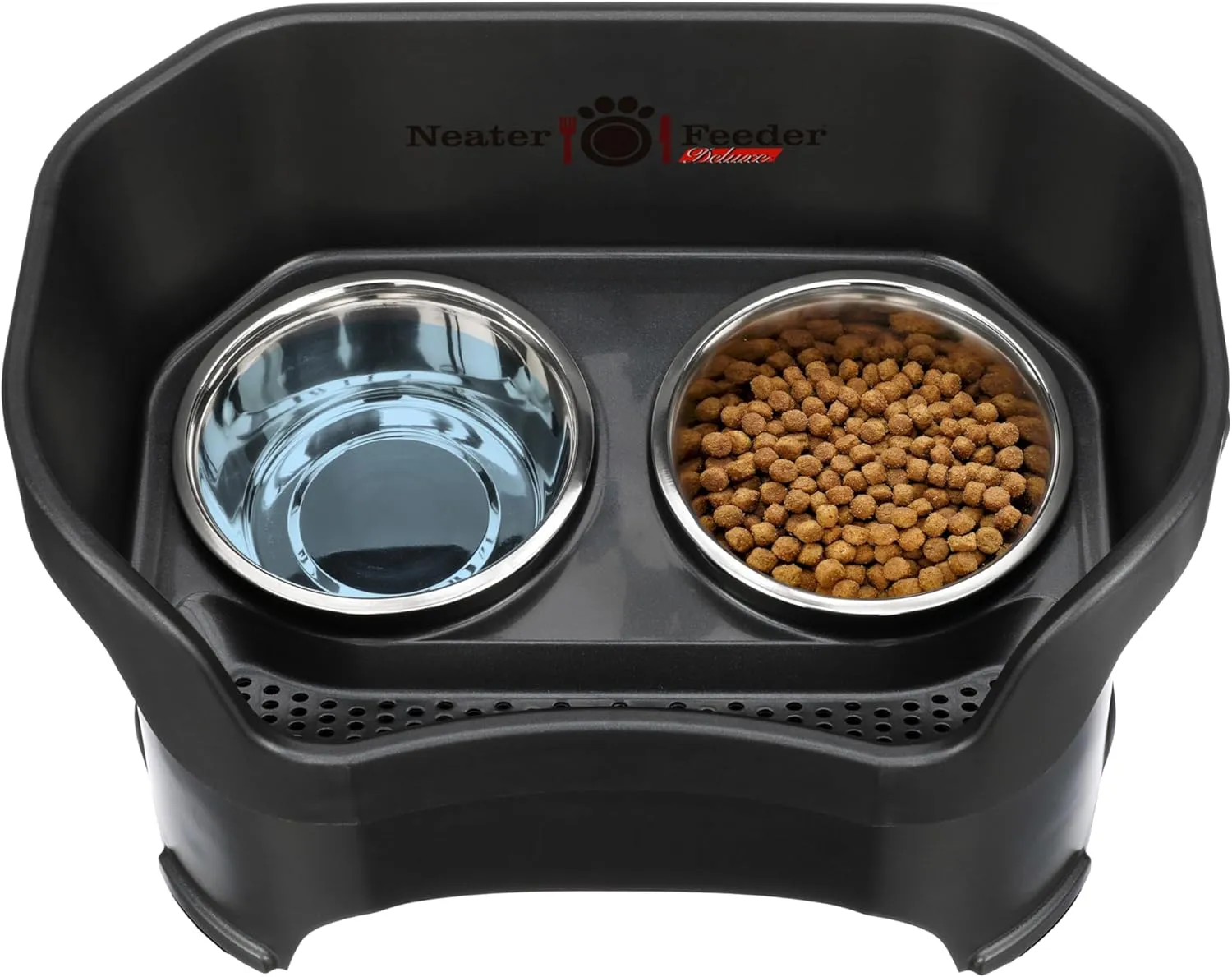 Neater Feeder Deluxe Mess Proof Dog Bowls Elevated for Large Breed  Made in USA  No Spill Raised Dog Food Bowl Stand  Stainless Steel Food and Water Bowl Set, Pet Dish Feeding Station, Black