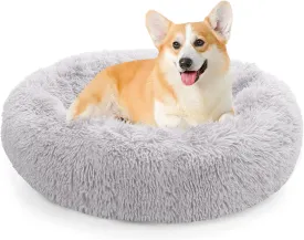 NOYAL Calming Donut Dog Bed for Small to Medium Dogs & Cats - Plush Faux Fur Anti-Anxiety Pet Bed with Machine Washable Cover & Non-Slip Base