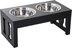 PawHut 23" Modern Decorative Dog Bone Wooden Heavy Duty Pet Food Bowl Elevated Feeding Station - Black