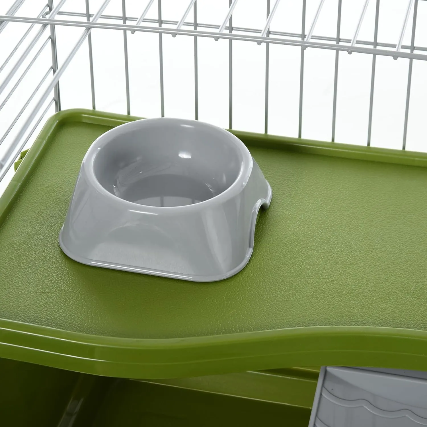 PawHut 35" L Small Animal Cage, Rolling Bunny Cage, Guinea Pig Cage with Food Dish, Water Bottle, Hay Feeder, Platform, Ramp for Chinchilla, Green
