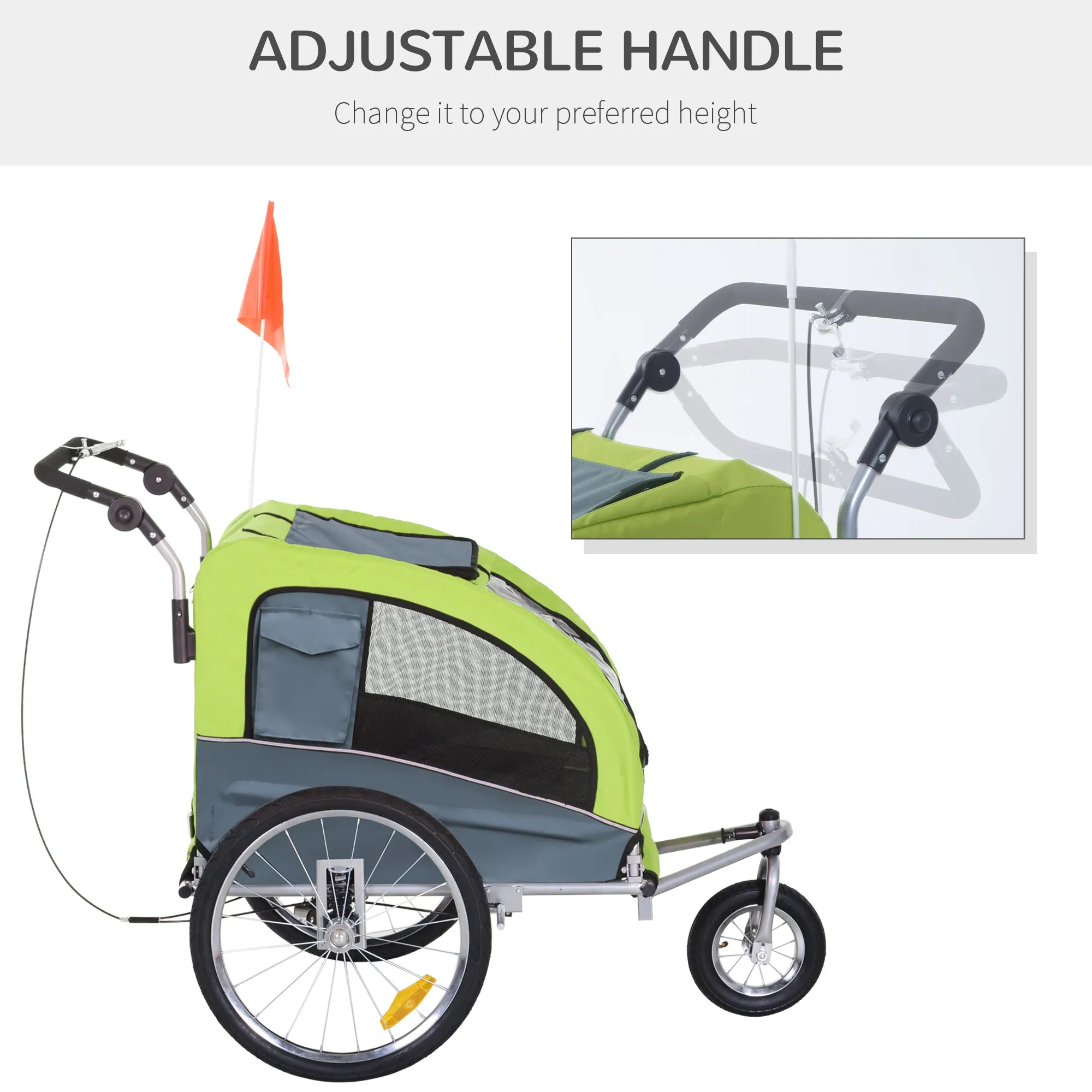 PawHut Dog Bike Trailer Pet Stroller Cart Carrier for Bicycle 360¡ Rotatable with Reflectors 3 Wheels Hitch Coupler Push/ Pull/ Brake Water Resistant Green