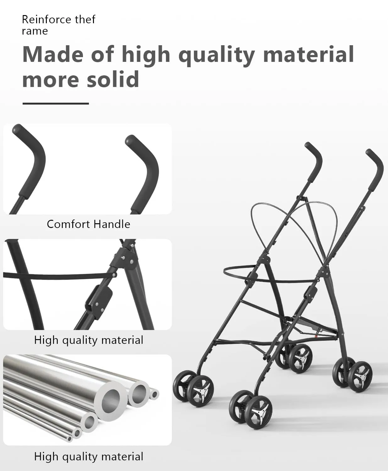 Pet Stroller with 4 Wheels for Small/Medium Pets, Portable Travel Foldable Carrier Jogger for Dog Cat Puppy Kitty, Rear Wheel Breaks, Storage Basket, Visible Mesh with Weather Cover (Black)