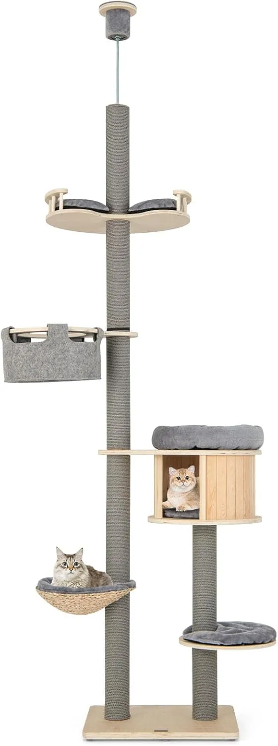 PETSITE Floor to Ceiling Cat Tree, 100-110 inch Height Adjustable, Multi-Level Cat Tower Floor to Ceiling with Scratching Posts, Cat Condo, Hammock, Tall Ceiling Cat Tree for Indoor Cats Large
