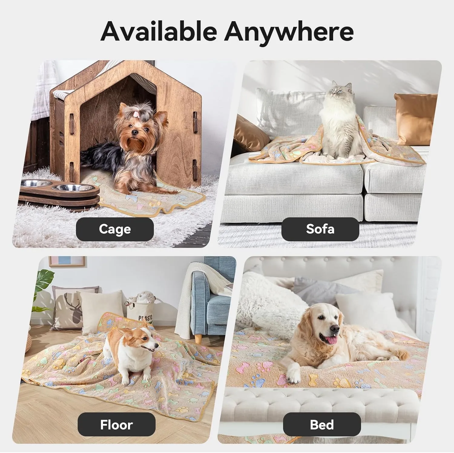 PJYuCien Dog Blankets (Pink/Purple/Brown-Bone, 60x50 inch)