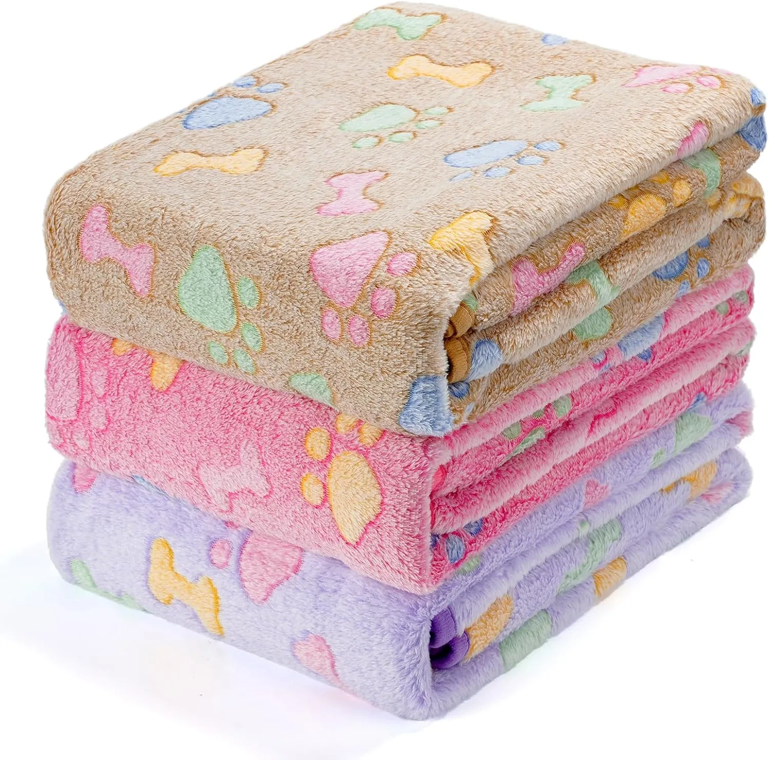 PJYuCien Dog Blankets (Pink/Purple/Brown-Bone, 60x50 inch)