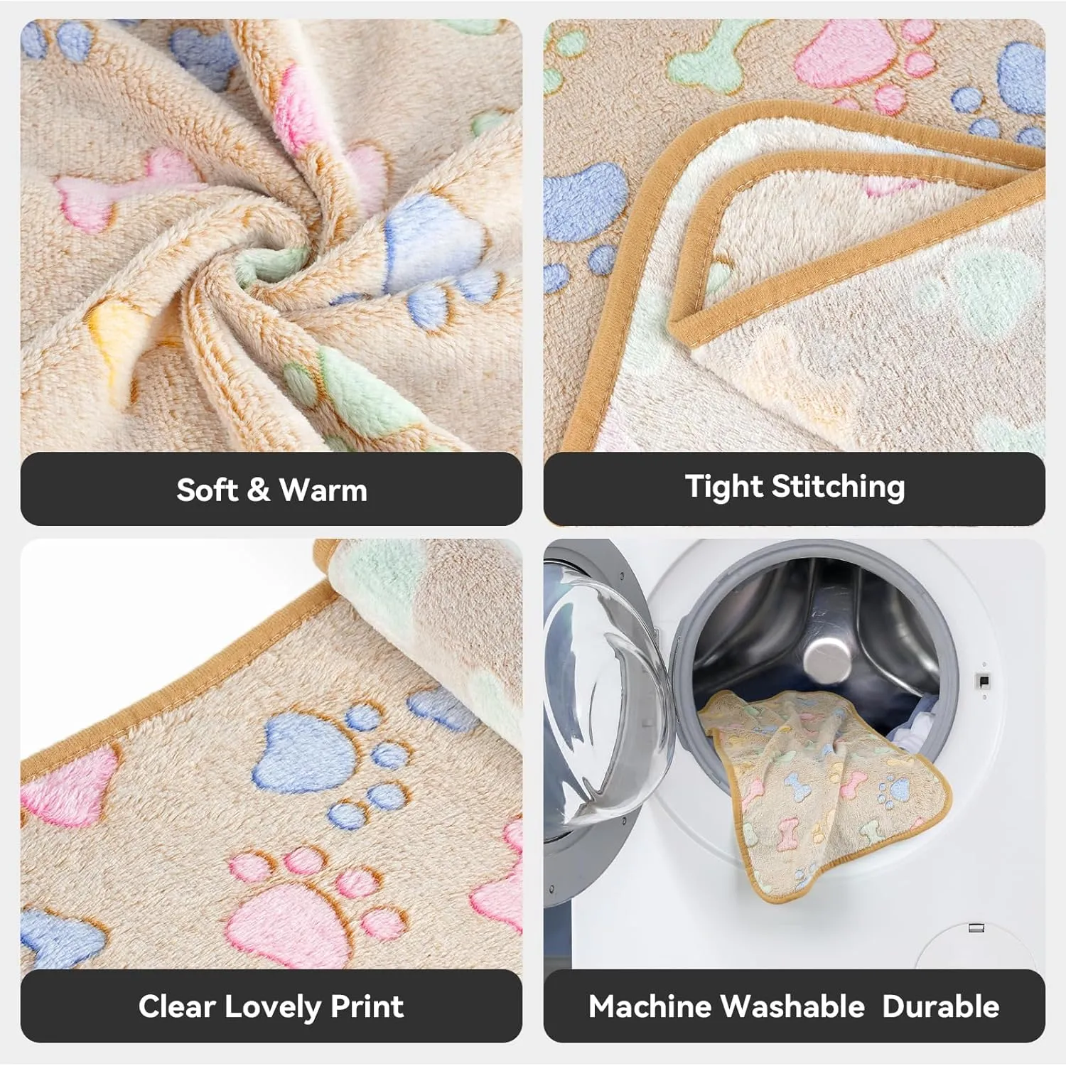 PJYuCien Dog Blankets (Pink/Purple/Brown-Bone, 60x50 inch)
