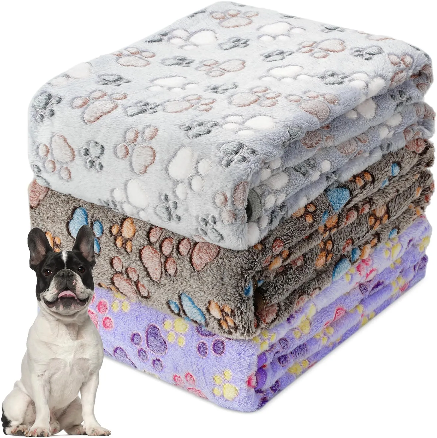 PJYuCien Dog Blankets (Purple/Gray/Brown-Paw, 23x16 inch)