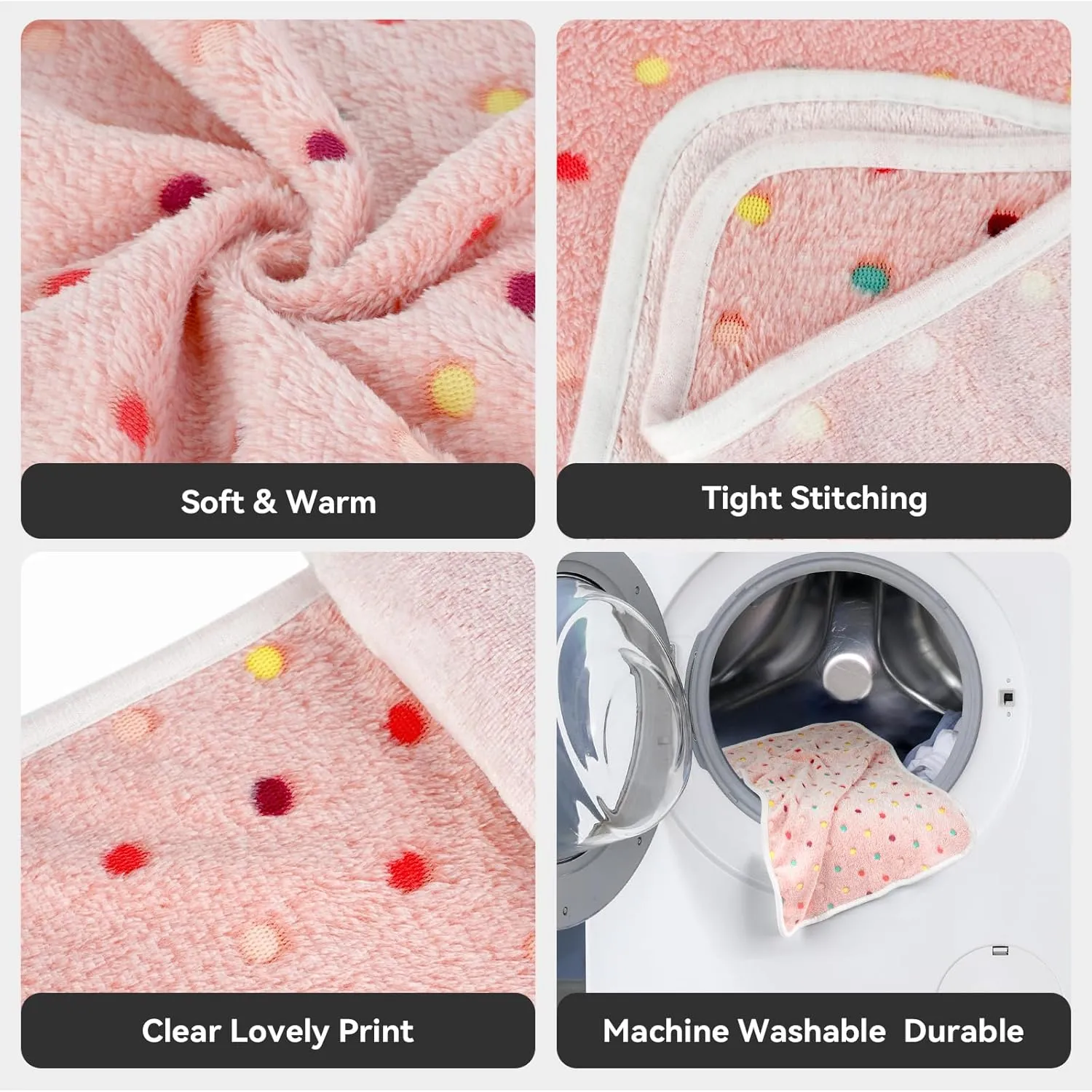 PJYuCien Dog Blankets (White/Yellow/Pink-Polka Dots, 60x50 inch)