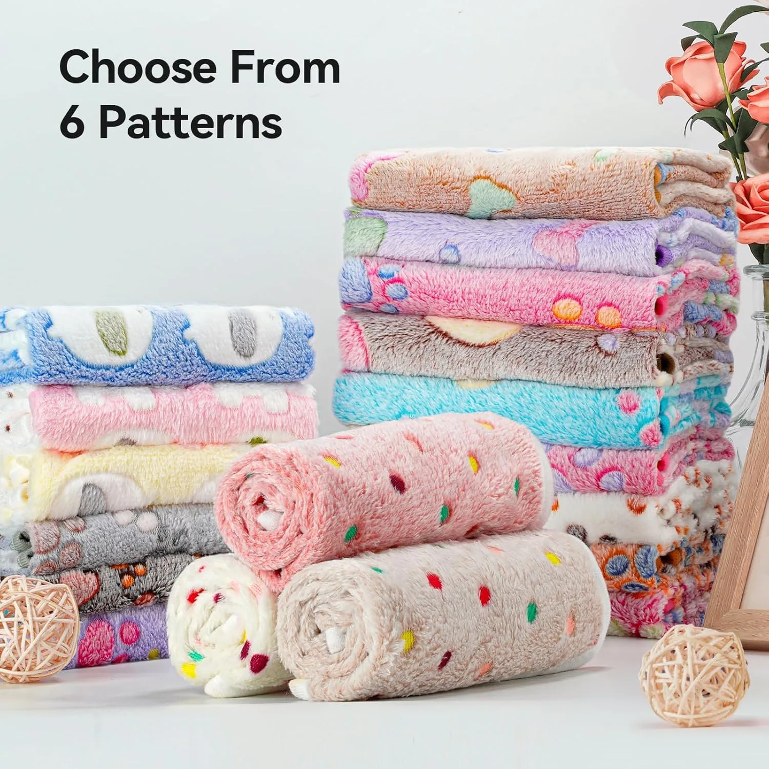 PJYuCien Dog Blankets (White/Yellow/Pink-Polka Dots, 60x50 inch)