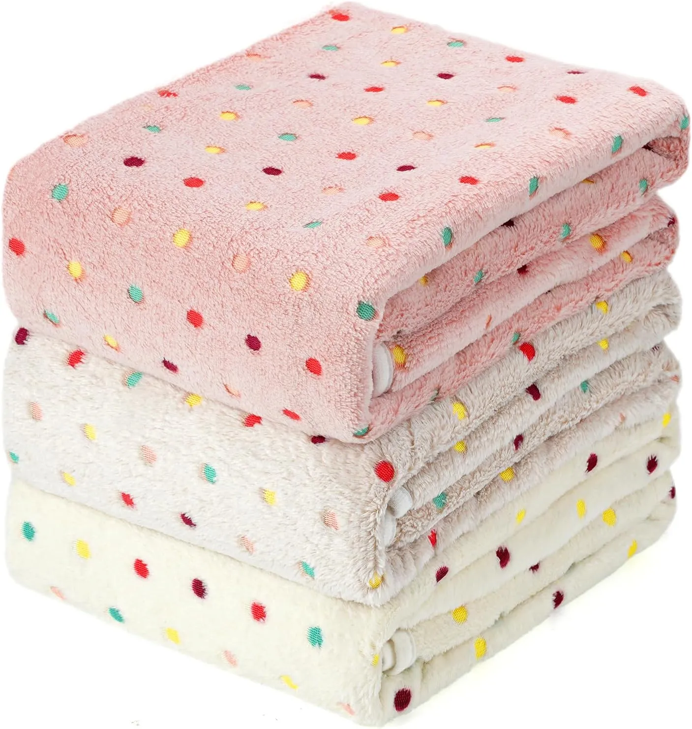 PJYuCien Dog Blankets (White/Yellow/Pink-Polka Dots, 60x50 inch)