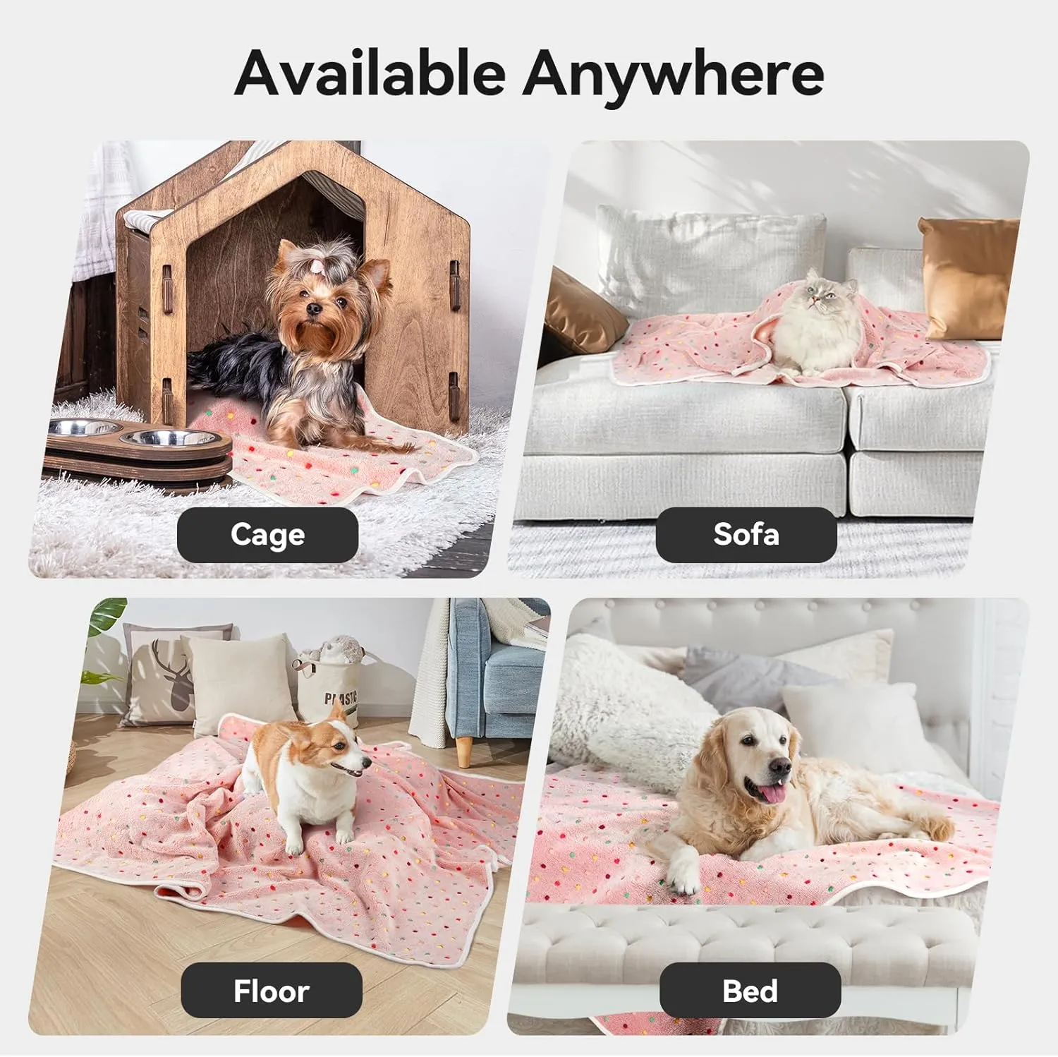PJYuCien Dog Blankets (White/Yellow/Pink-Polka Dots, 60x50 inch)