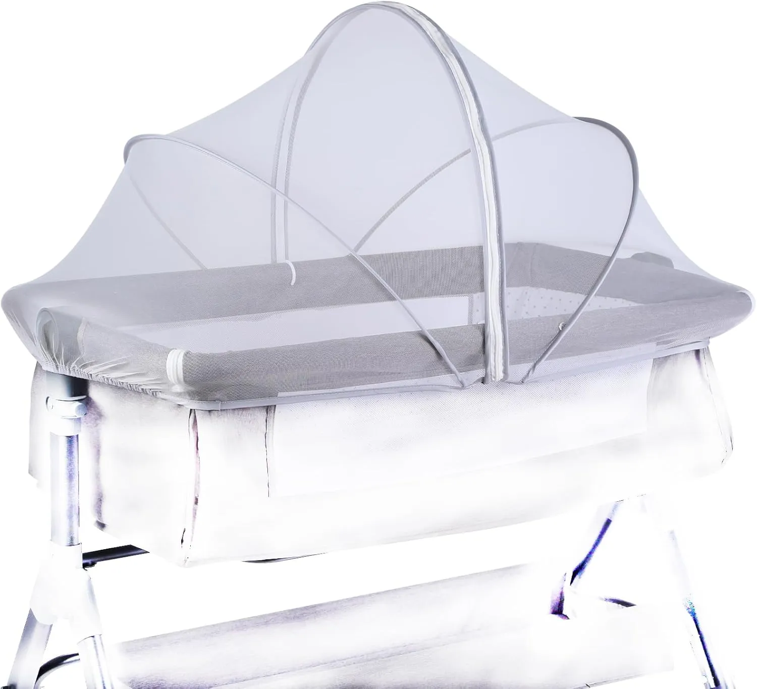 Portable Bassinet Cover with Mosquito Net & 2-Way Zipper, Bassinet Mosquito Net Cover, Bassinet Bedside Sleeper Crib Tent for Toddler Baby, Mosquito Net for Baby Crib to Keep Cats/Bugs Out (White)
