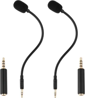 Smays 3.5mm Microphone Replacement for PC, Gaming Headset Turtle Beach, Laptop, Computer, PDP Afterglow AG6, GoPro Insta360 One RS Camera - External Mic Plug-in Gooseneck, 2-Pack