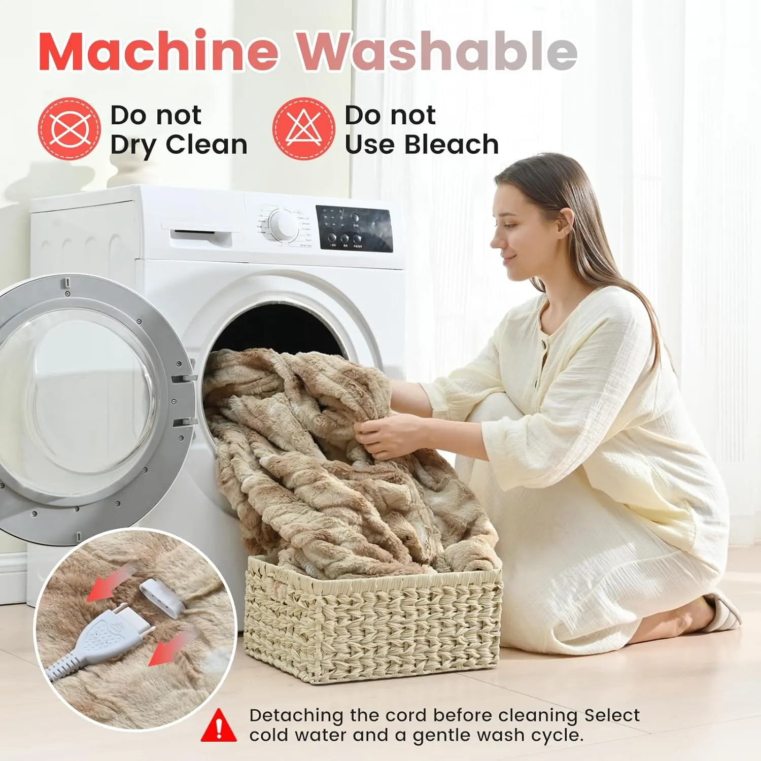 Sunable Heated Electric Blanket - Machine Washable Blanket with Time Settings 10 Heat Settings Full Size 7784 inches Beige - Faux Fur