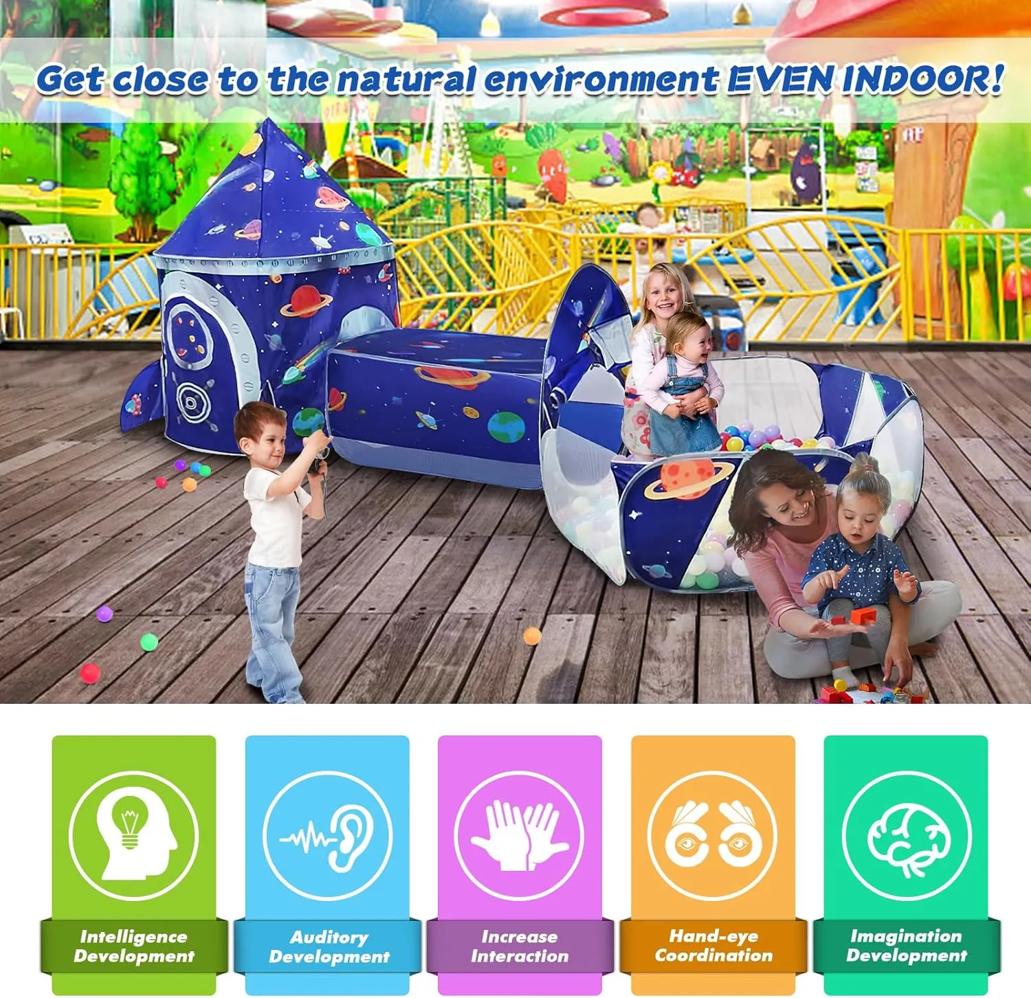 TTLOJ Gift 3pc Rocket Ship Kids Play Tent, Ball Pit, Crawl Tunnel, Toddlers Playhouse Castle Toys, Baby Boys Girls Gift for 3 4 5 6 7 Year Old, Outdoor Indoor(Balls Not Included)