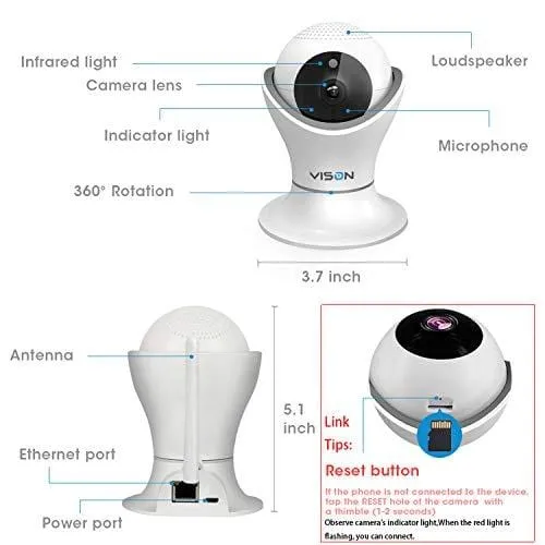 VINSION HD 1080p Pet Camera，Dog Camera 360° Pet Monitor Indoor Cat Camera with Night Vision and Two Way Audio