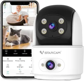 VSTARCAM Dual Camera,Indoor Security Cameras,Home Camera Indoor,Pet/Elderly/Baby Monitor,Color Night Vision,360 Pan Tilt, Motion Detection,Two Way Talk,2.4G WiFi,Local/Cloud Storage,4X Zoom
